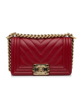 Chanel Small Red Chevron  Boy Flap Bag with Gold Hardware