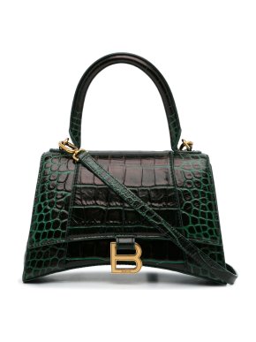 Balenciaga Emerald Green Croc Embossed Hourglass Bag