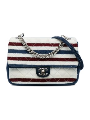 Chanel Striped Jersey Jumbo Single Flap Bag with Rope Chain Detail