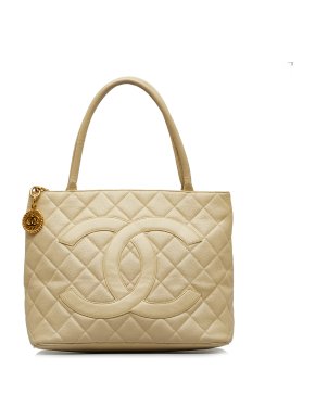 Chanel Beige Caviar Leather Medallion Tote Bag