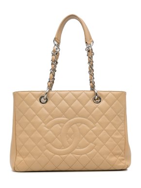 Chanel Beige Caviar Leather Grand Shopping Tote