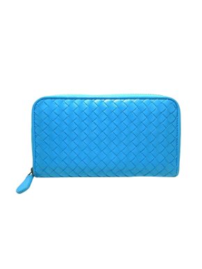Bottega Veneta Blue Intrecciato Leather  Zip Around Long Wallet