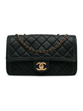 Chanel Black Quilted Lambskin Stitch Single Flap Bag