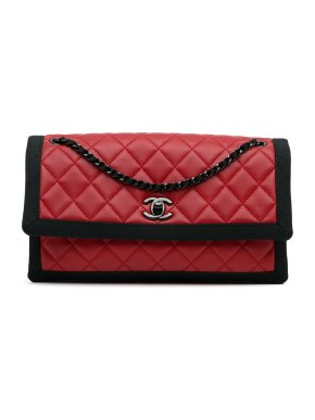Chanel Red and Black Lambskin Single Flap Bag with Ruthenium Hardware 1