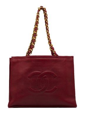 Chanel Red Vintage CC Lambskin Tote Bag