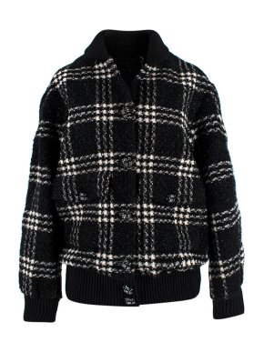 Chanel Black Metallic Check Tweed Bomber Jacket
