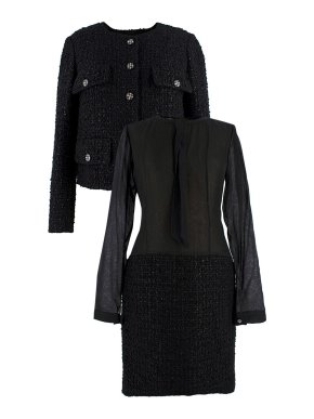 Chanel Metallic Black Tweed Jacket and Midi Dress Set