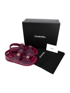 Chanel Burgundy Quilted Velvet Dad Sandals