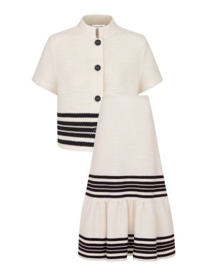 Dior Cotton & Silk Knit Marinière Button-down Top & Midi Skirt