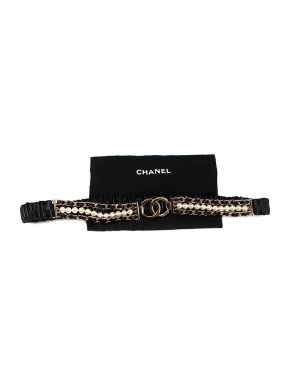 Chanel Black Lambskin CC Pearl Chain Belt