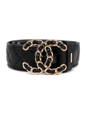 Chanel Black Quilted Leather CC Belt - Size 75