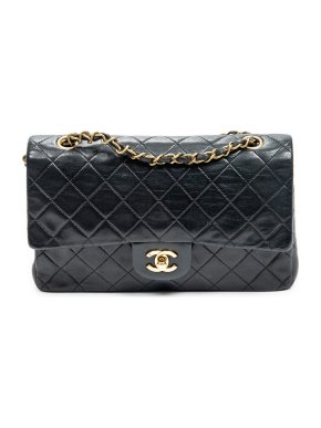 Chanel Vintage Black Lambskin Classic Medium Double Flap Bag