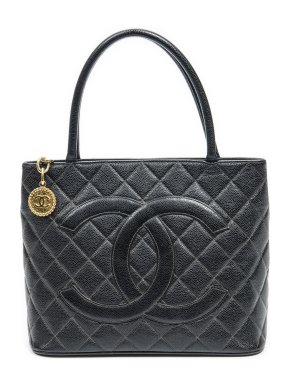 Chanel Black Caviar Leather Medallion Tote Bag