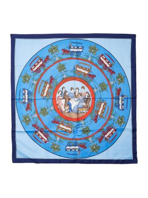 Hermes Blue  'Jeu des Omnibus et Dames Blanches' Silk Scarf