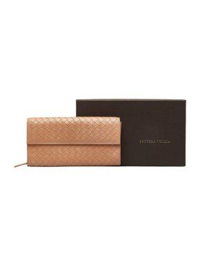 Bottega Veneta Nude Intrecciato Leather Long Wallet