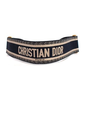 Dior Navy Canvas Logo Embroidered Belt