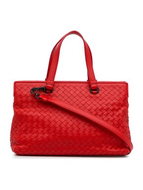 Bottega Veneta Red Leather Intrecciato Nappa Satchel