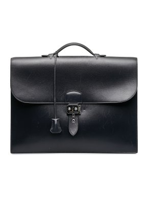 Hermes Sac A Depeches 38 in Black Box Calf Leather with Palladium Hardware