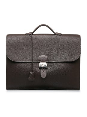 Hermes Sac a Depeches 38 in Brown Clemence Leather with Palladium Hardware