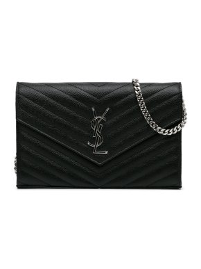 Saint Laurent  Black Grain De Poudre Cassandre Envelope Wallet on Chain