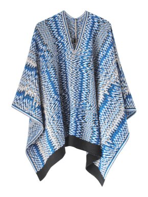 Missoni Blue Wool Blend Zig Zag Poncho
