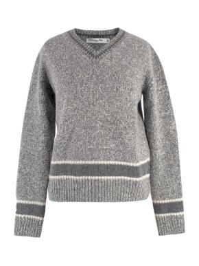 Dior Grey Cashmere Blend V-Neck Jumper