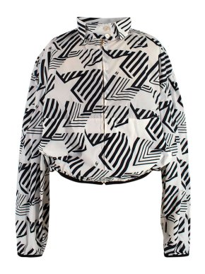 Chanel Black and White Patterned Cropped Windbreaker