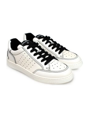 Chanel White Leather Sneakers with Black Trim Detail