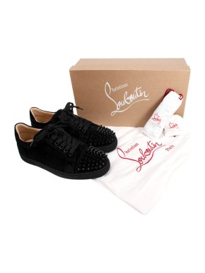 Christian Louboutin Black Vieira Spikes Flat Veau Velours Sneakers