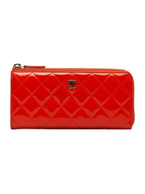 Chanel Red Patent Leather Long Zip Wallet