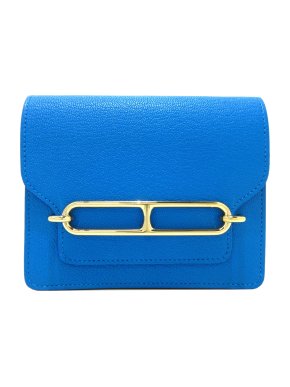 Hermes Blue Chevre Mysore Roulis Slim Wallet