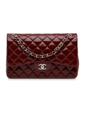 Chanel Burgundy Patent Leather Jumbo  Double Flap Bag