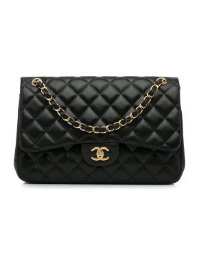 Chanel Black Lambskin Jumbo Double Flap Bag