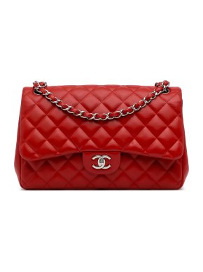 Chanel Red Lambskin Jumbo Classic Double Flap Bag