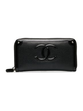 Chanel Black Caviar Leather Zip Around Long Wallet