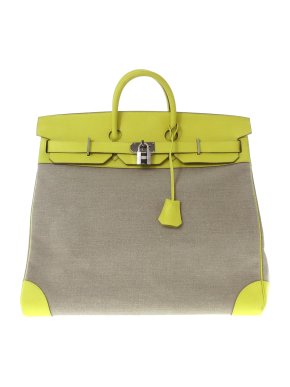 Hermes HAC Birkin 50 in Lime Evercolor & Ficelle Toile with Palladium Hardware
