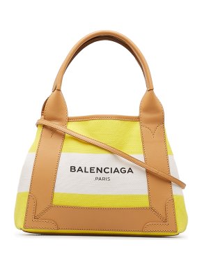 Balenciaga Yellow Striped Navy Cabas XS Bag