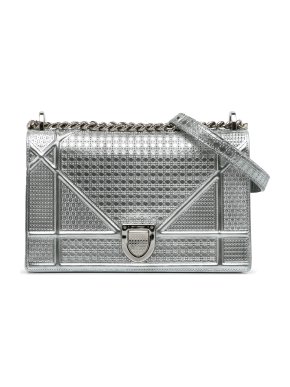 Silver Patent Microcannage Diorama Crossbody Bag