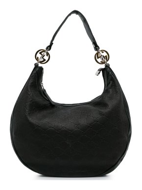 Gucci Black Embossed Leather Medium GG Signature Twins Hobo Bag
