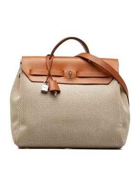 Hermes Tan Leather /ecru canvas Herbag
