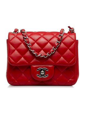 Chanel Red Lambskin Mini  Square Flap Bag