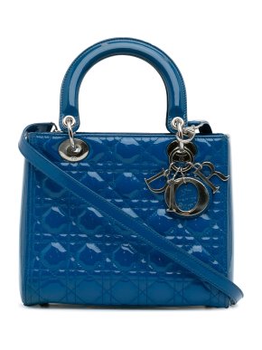Dior Electric Blue Patent Leather Medium Lady Dior
