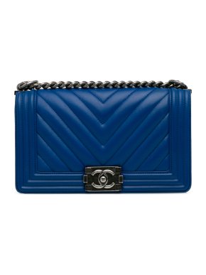 Chanel Blue Chevron Medium Lambskin Boy Flap