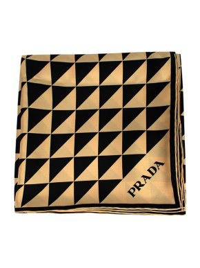 Prada black/platinum printed silk twill scarf