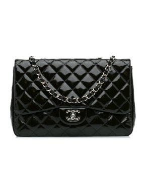 Chanel Black Patent Leather Jumbo  Single Flap Bag