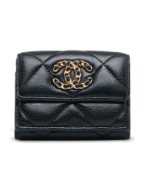 Chanel Black Lambskin 19 Trifold Compact Wallet