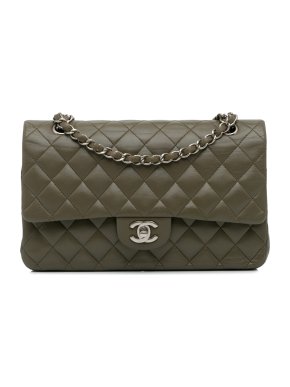 Chanel Khaki Medium Lambskin Double Flap Bag