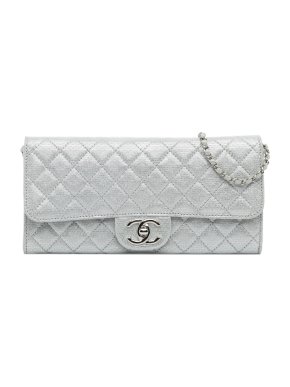 Chanel Metallic Silver East West Flap Clutch