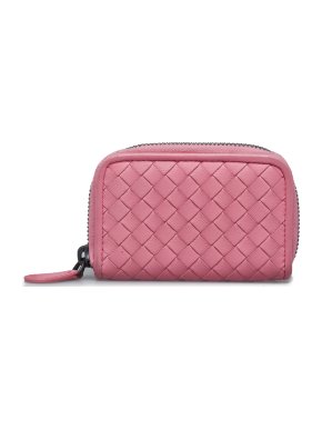 Bottega Veneta Pink Intrecciato Leather Zip Around Wallet