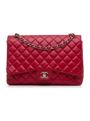 Chanel Red Lambskin Maxi Single Flap Bag